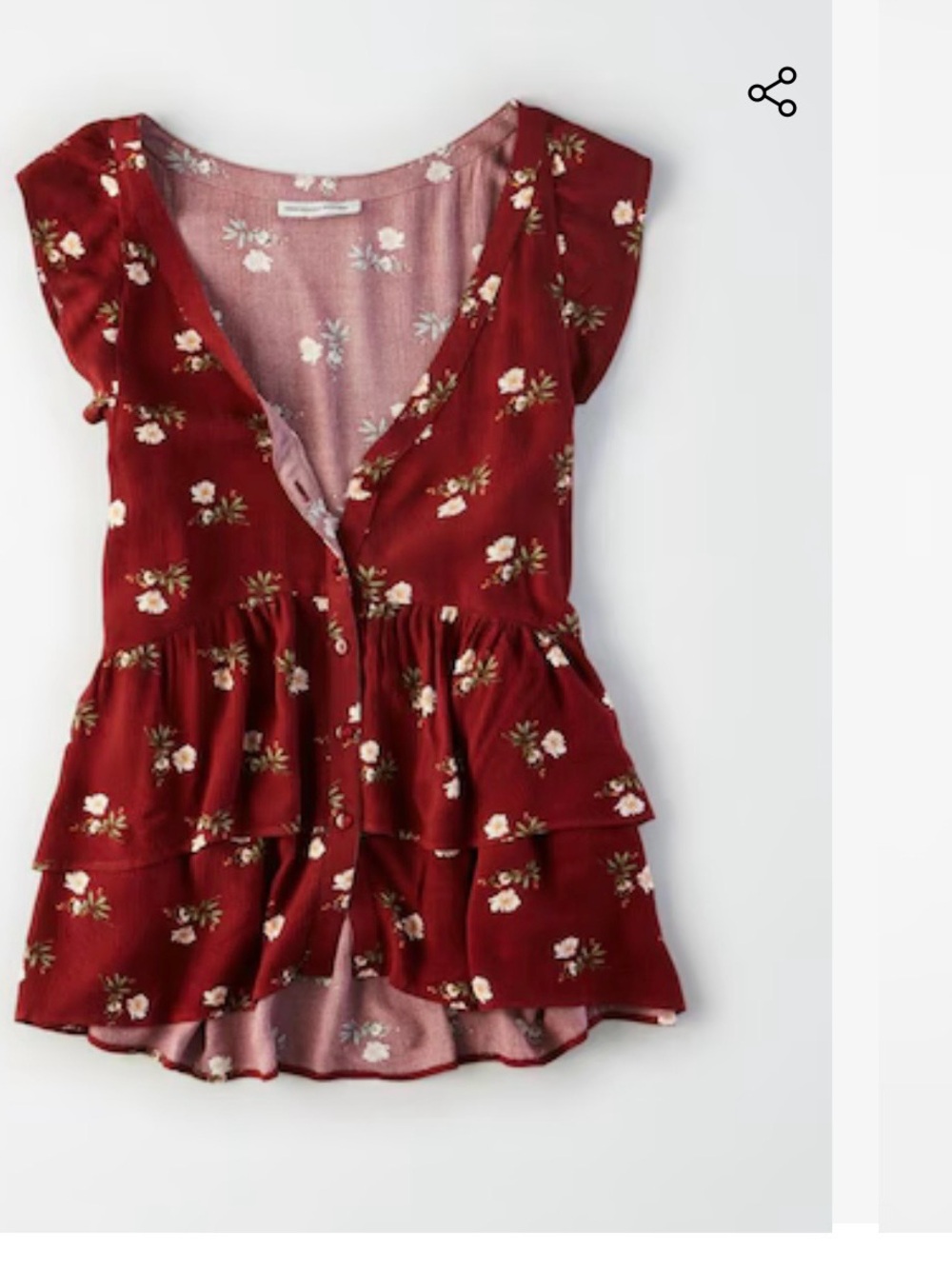 American Eagle Outfitters Burgundy Floral Ruffle Button-Front Top
